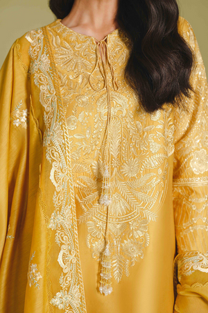 MIEL Canary Yellow Embroidered Cotton Suit