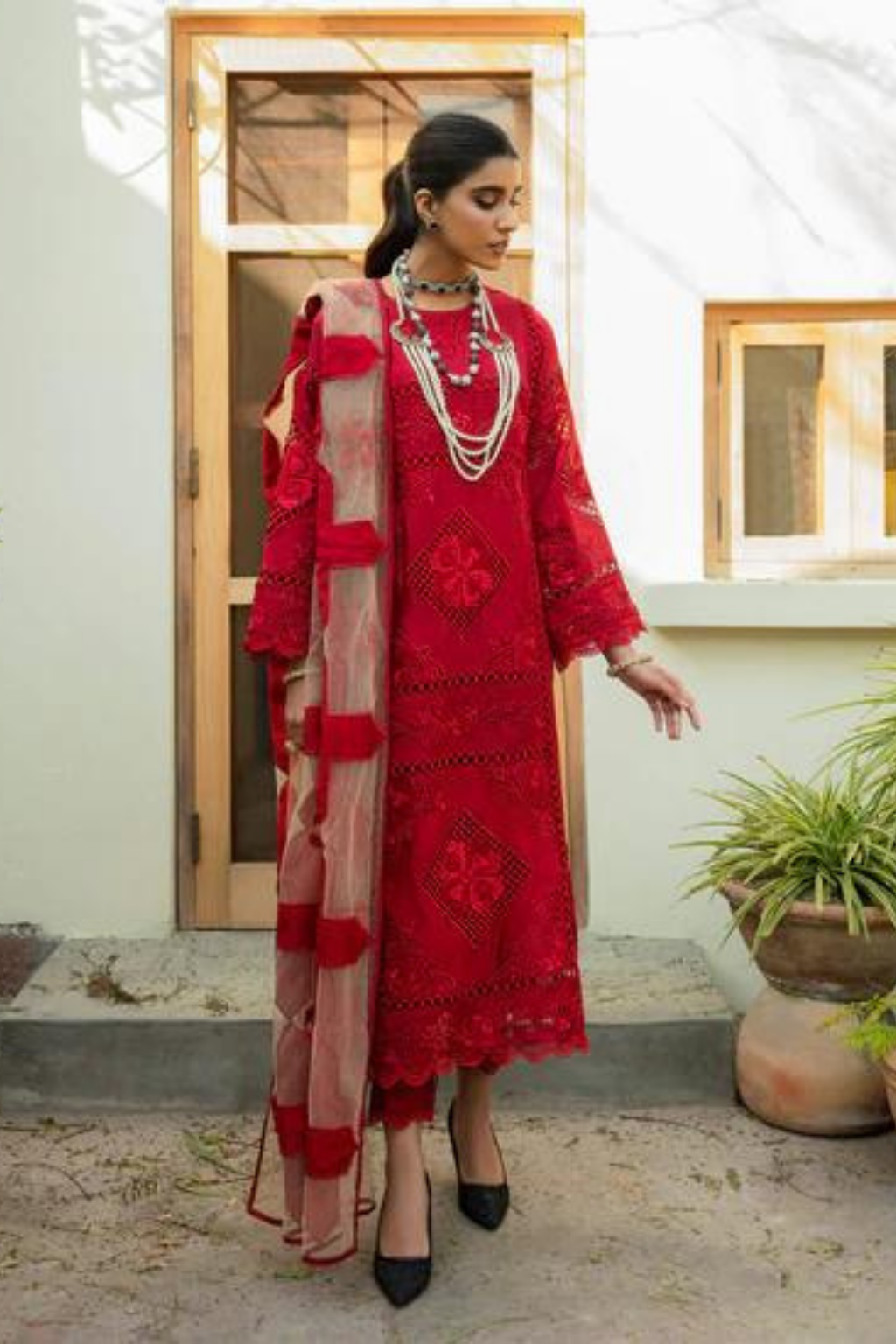 RED RUBY Elegant Cutwork & Exquisite Patchwork outfit right 