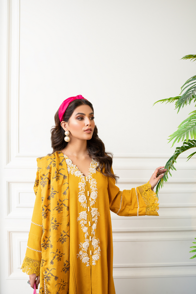 MIREZA Saffron Yellow Kurta | Embroidery & Lace Details