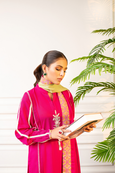 ZOMERA Vibrant Hot Pink Shirt | Embroidered Motif 