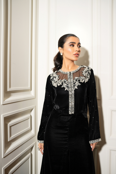 AURA Stunning  Black Velvet Shirt | Silver Embellishments |