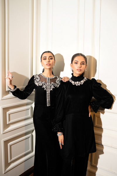 AURA Stunning  Black Velvet Shirt | Silver Embellishments |