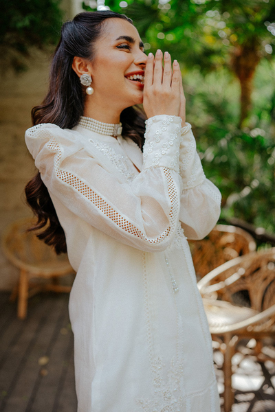JASMINE Ivory Chiffon Embroidery & Beaded Details Jacquard dress