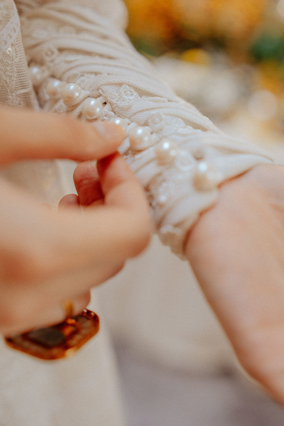 JASMINE Ivory Chiffon Embroidery & Beaded Details Jacquard dress